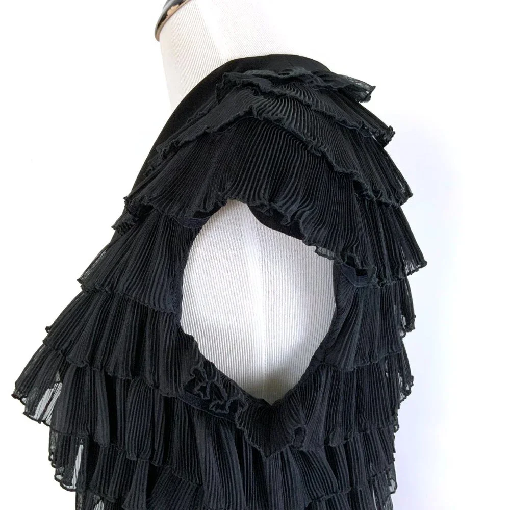 Vintage Badgley Mischka Black Tiered Ruffle Cocktail Party Dress Size 6 - Picture 11 of 16
